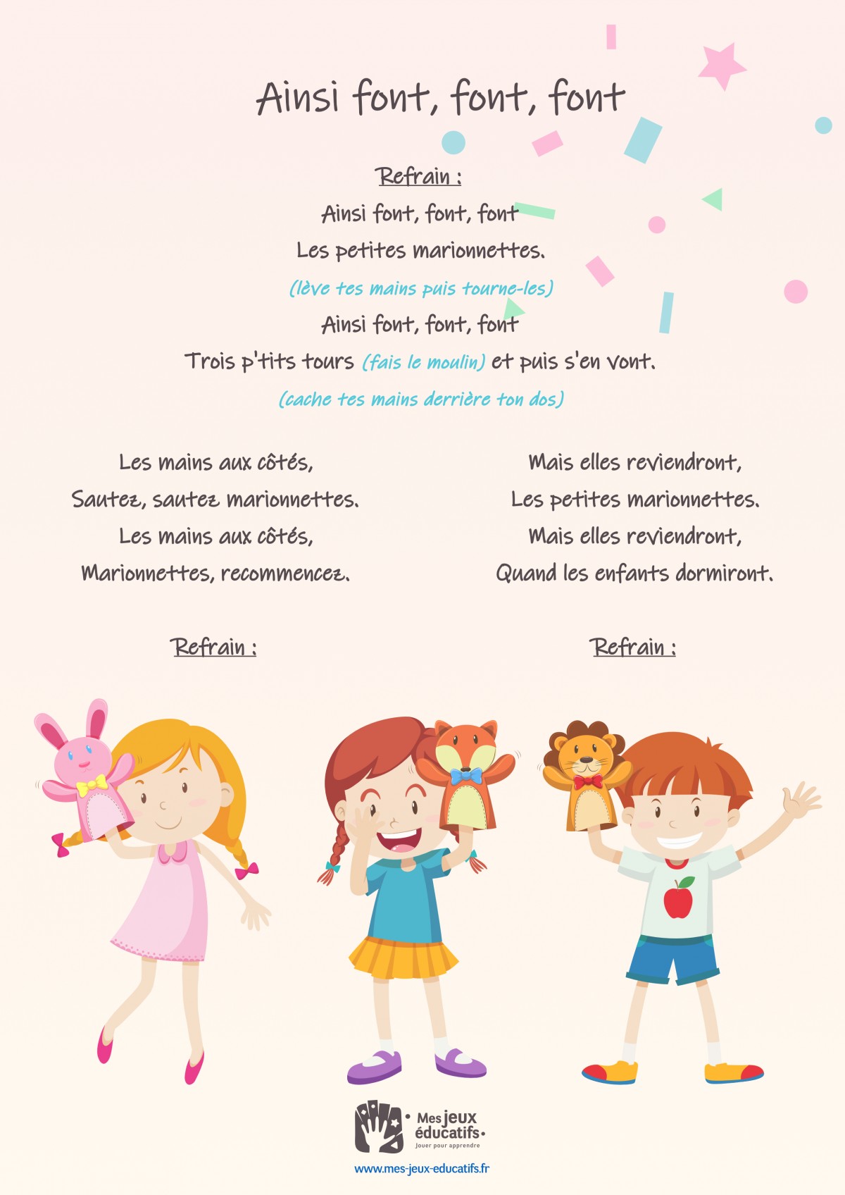 Ainsi font, font, font, comptine mimée pour enfants > Mes Jeux Educatifs