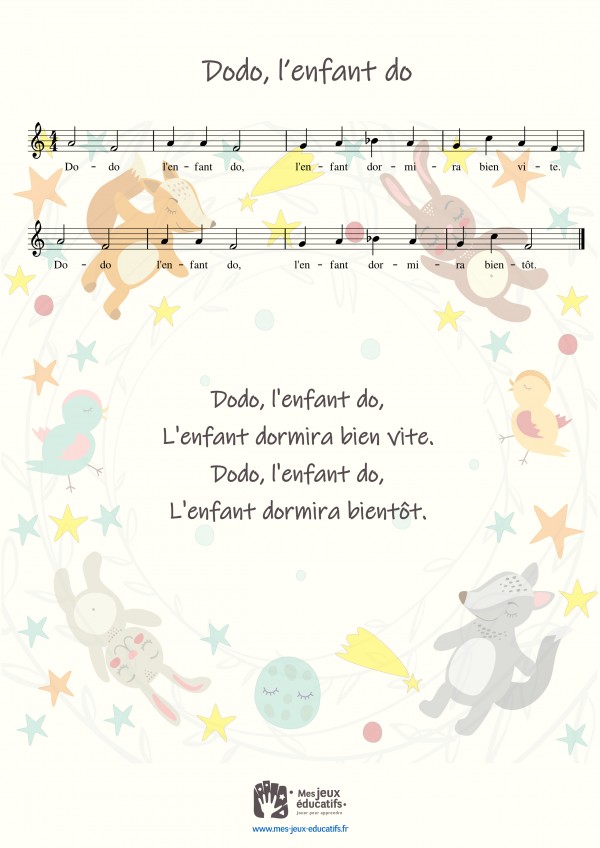 Comptine, berceuse 'Dodo, l'enfant do' - paroles, partition