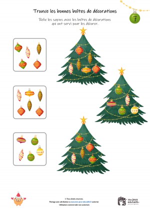 Jeu de logique à imprimer -Trouve la bonnes boîtes de décorations.