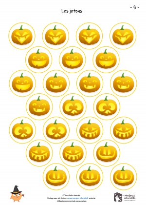 les jetons à découper pour le jeu de sudoku d'halloween (des citrouilles)
