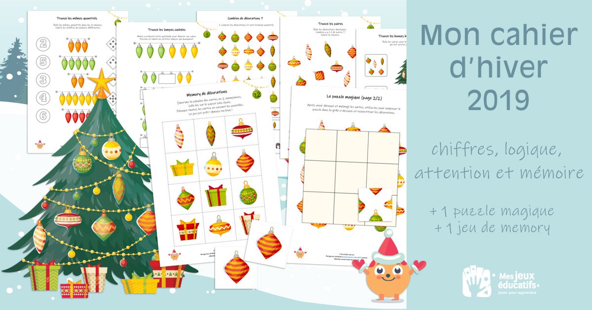 Jeu pour enfant à imprimer : suite logique de Noël : la magie de Noël- Tête  à modeler