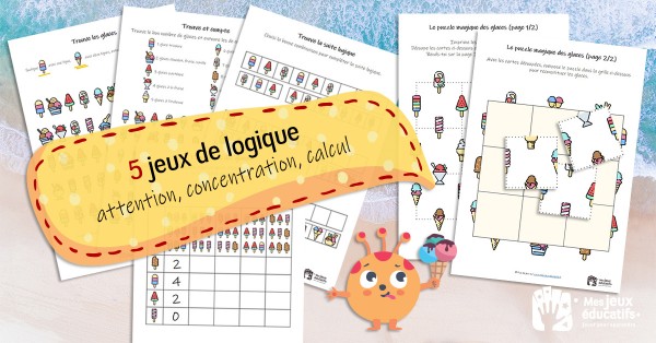 Jeux de logique (attention, concentration, calcul) sur le thème de glaces
